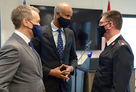 Seamus O’Regan (left), Minister of Labour and MP for St. John’s South-Mount Pearl, and Ahmed Hussen(center), Minister of Housing and Diversity and Inclusion, speak with Lt. Col. Eddie Vincent of the Salvation Army following an announcement of $1.5 million in joint federal-provincial funding for seven groups to support housing initiatives across the province - including 20 new supportive housing units at the Salvation Army‬ Centre of Hope. Newfoundland and Labrador Premier Andrew Furey also attended the announcement at the Centre of Hope. The other six groups receiving a portion of the funding are Stella’s Circle, the town of Happy Valley-Goose Bay, Anglican Homes Inc., the Qalipu Mi’Kmaq First Nation Band, the Central Residential Services Board and the City of St. John’s.