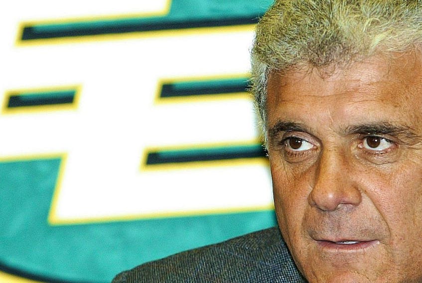 Wally Buono, seen in this file photo speaking with media in Edmonton on Sept. 23, 2005, as B.C. Lions head coach and general manager, has been brought in as interim GM following the dismissal of Brock Sunderland, head coach Jaime Elizondo and CEO Chris Presson on Monday, Nov. 22, 2021.