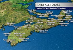 Rainfall totals as a storm swept across Nova Scotia for November 23 and 24, 2021.