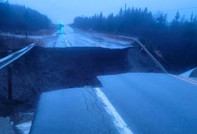 The western Newfoundland storm has caused multiple road washouts . — Channel-Port aux Basques RCMP photo