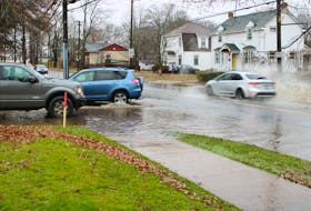 Rain brought flood conditions to the province, including a section of Arthur Street in Truro by the NSCC.