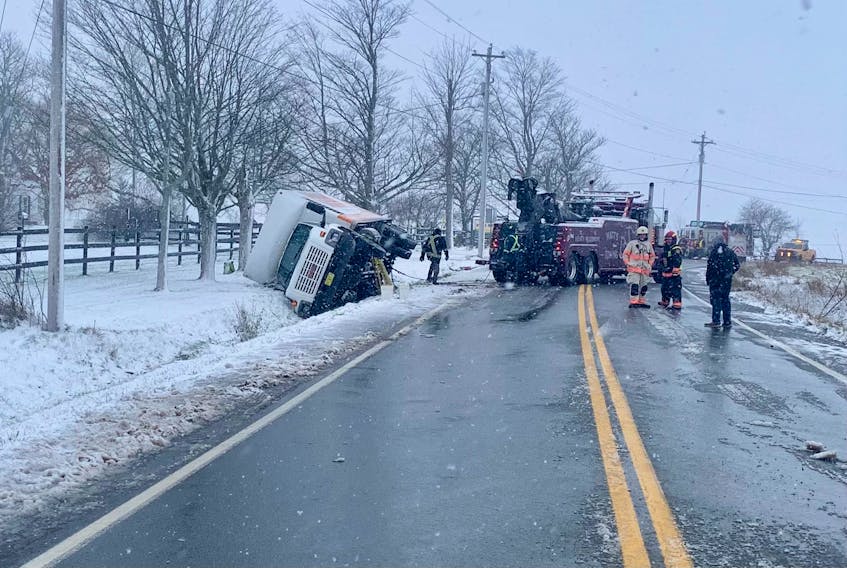 A commercial truck driver went off the road in Mount Denson Nov. 24, requiring Highway 1 to be shut down as firefighters dealt with a chemical spill.