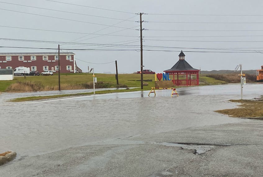The main road into Port aux Basques had to be closed due to flooding on Wednesday morning. The town is being impacted by heavy rains that are forecasted to reach upwards of 200 millimetres before they end.