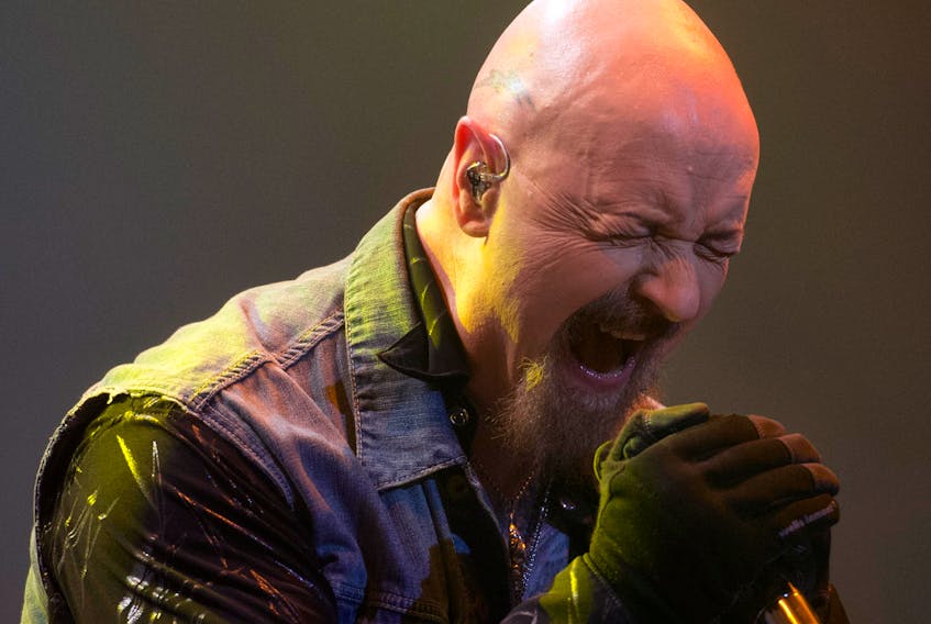 Judas Priest lead singer Rob Halford belts out a song at the Scotiabank Centre in Halifax Nov. 10, 2015