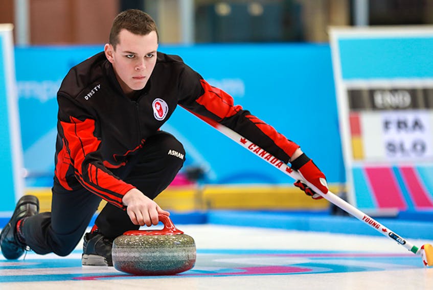 Nathan Young of St. John’s has already represented Canada internationally, having won a gold medal in mixed doubles curling at the 2020 Youth Olympic Games in Switzerland. As skip of Newfoundland and Labrador’s men’s team at the Canadian world junior qualifiers in Saskatoon, Young is looking for a return trip to Europe; the winners in the qualifying event will wear Canada’s colours at the 2022 world junior curling championships in Sweden. — File photo/World Curling Federation