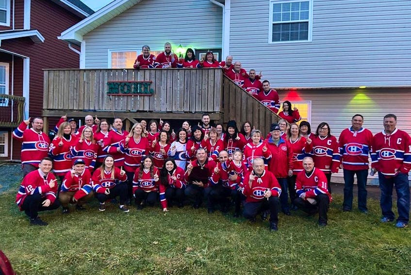 Family members and friends of Edward (Gig) Bambrick wear Canadiens sweaters at a reception following his funeral in St. John's. Bambrick was a huge Canadiens fan. 