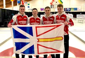 The St. John's rink of (from left) Nathan Young, Sam Fallottee, Nathan Locke and Ben Stringer will play in Saturday's afternoon men;'s final at the Canadian world junior curling qualifying competition in Saskatoon. The winner of the game between the Newfoundland and Labrador team and an entry from Nova Scotia will earn a place in the 2022 world junior curling championships in Sweden. — Facebook/Team Young