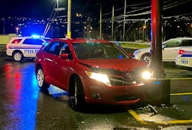 There were no serious injuries following a two-vehicle crash in a grocery store parking lot Saturday night. Keith Gosse/The Telegram