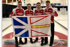Newfoundland and Labrador, represented by the St. John's rink of (from left) Nathan Young, Sam Follett Nathan Locke and Ben Stringer finished as runner-up in the men's division of the Canadian world junior curling qualifying competition in Saskatoon. — Facebook/Team Young
