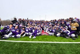 The Western Mustangs celebrate winning the Mitchell Bowl at home on Saturday. Western will make its record 15th national final appearance in next Saturday’s Vanier Cup against the Saskatchewan Huskies in Quebec City. - U SPORTS