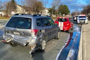 Three vehicles were damaged and one person was transported to hospital with non-life threatening injuries following Monday's accident on Elizabeth Avenue in St. John's.