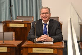 Newly sworn-in MLA Mark McLane takes his seat in the P.E.I. legislature on Nov. 29. McLane won a closely-watched byelection in Cornwall-Meadowbank on Nov. 15 but was not sworn in before the legislature closed. 