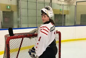 Lisa Mombourquette is a goalie for the Weeks Majors in the Nova Scotia Under-18 Boys' Hockey League. - Contributed