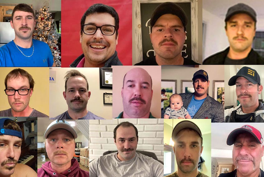 A group of friends in Shelburne County have come together to honour one of their own and to take action to help end the stigma around men’s mental health and depression as part of the Movember campaign. From left to right, top row: Josh Link, Wade Banks, Tom Scott and Paddy Quinn. Centre row: Colby Nickerson, Nathaniel Feindal, Kevin Holland, Nick Brand and Jevon Doane. Bottom row: Jesse Simpson, Brent Symonds, Matt d’Entremont, Mike Mattatall and Terry Doane. Contributed