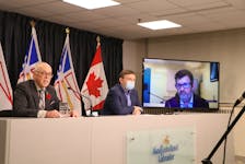 From the left, Health and Community Services Minister John Haggie, Eastern Health CEO David Diamond and Newfoundland and Labrador Centre for Health Information vice president of solutions and infrastructure Pat Hepditch at a media availability in St. John's Wednesday.