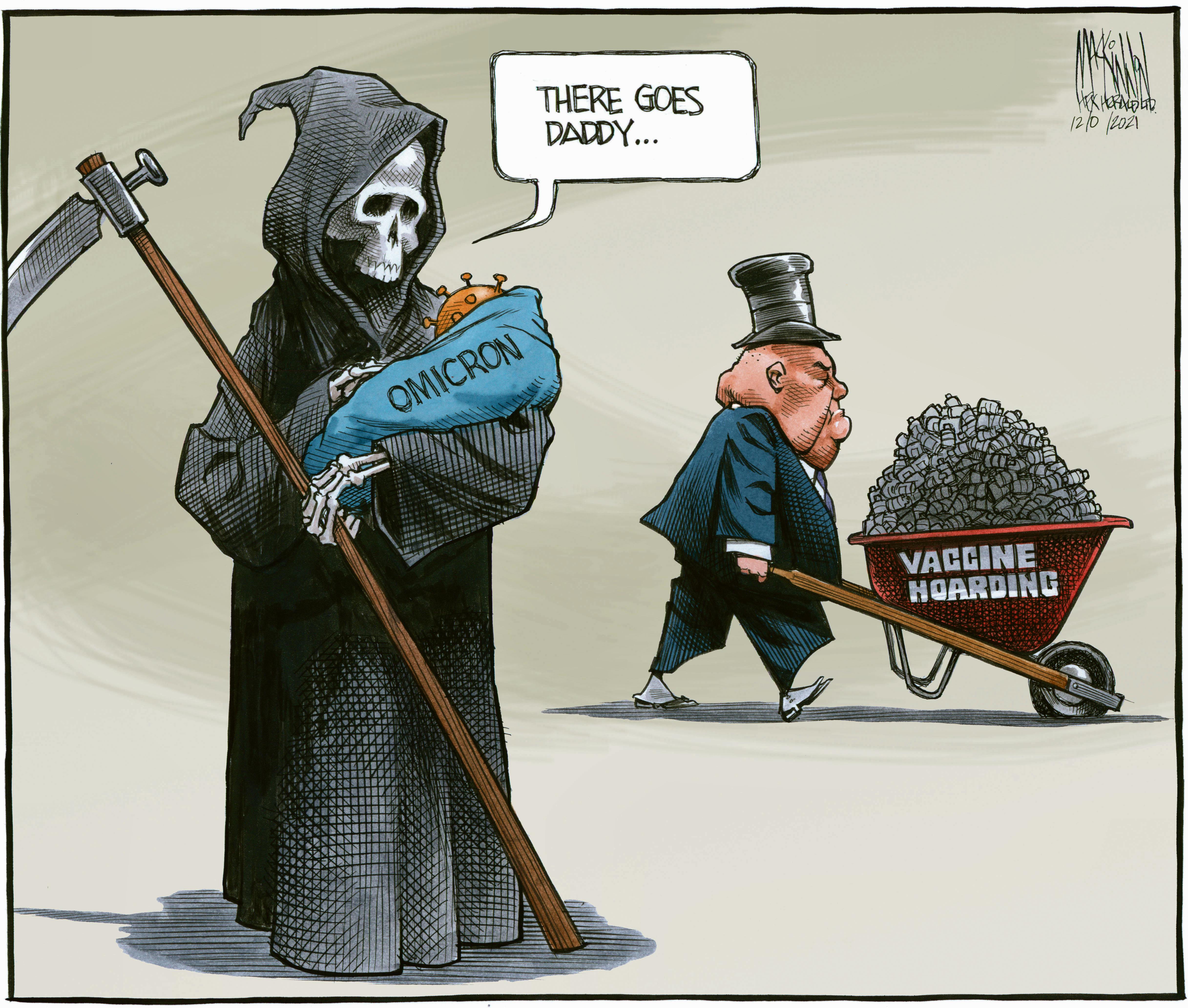 Bruce Mackinnon cartoon December 1 2021 Vaccine hoarding omicron