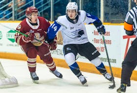 Beaver Bank's Ryan Francis, right, led the Saint John Sea Dogs in scoring last season with 50 points in 32 games. - QMJHL
