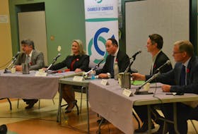 The four Cornwall-Meadowbank candidates - the NDP's Larry Hale, Liberal Jane MacIsaac, Green Todd MacLean and PC Mark McLane - faced off during a candidates' debate on November 3. The event was organized by the Greater Charlottetown Chamber of Commerce and moderated by CEO Robert Godfrey.