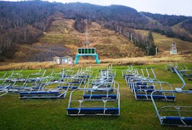 Lift chairs are seen at the base of Marble Mountain Resort in Steady Brook as workers inspect and get them ready for the 2022 season.