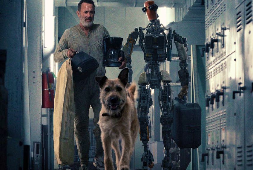 Tom Hanks, Seamus the dog and Caleb Landry Jones' voice star in Finch.