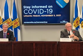 Nova Scotia Premier Tim Houston and Dr. Robert Strang, chief medical officer of health, held a COVID-19 briefing on Friday, Nov. 5, 2021, in Halifax.