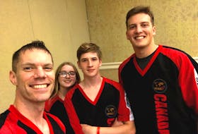 These four Newfoundlanders, each one them a national champion, competed for Team Canada at the 2021 World Karate Commission (WKC) world championships in Orlando Fla., all coming away with medals. From left are Scott Butler, Kaetlyn Farrell, Gavin St. Croix and Ryan Bennett. — Contributed