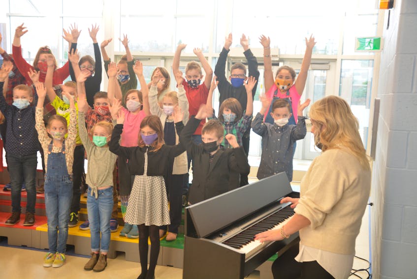 The Grade 3 students at Bay Roberts Primary made sure to give guests of the school opening a big welcome as they sang the Bay Roberts Primary song Wednesday morning.