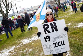 FOR NEWS STORY:
Yvonne Mackie, a pediatric ICU nurse now on administrative leave due to the vaccine mandate deadline, takes part in a demonstration against the mandate in Halifax Wednesday December 1, 2021.

TIM KROCHAK PHOTO