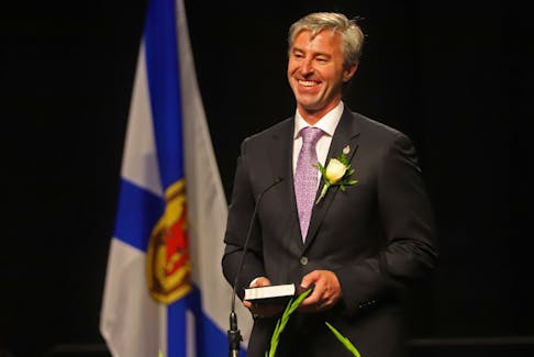 Tim Houston smiles as he takes the oath of office as Premier, during a ceremony at the Halifax Convention Centre on Aug. 31, 2021.
- TIM KROCHAK