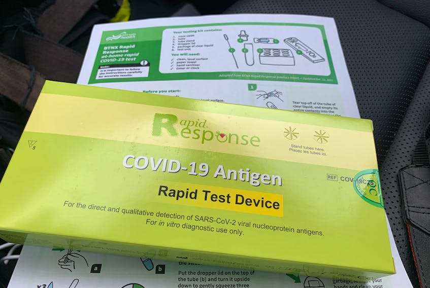 Starting Monday rapid COVID test kits can be picked up at all libraries across the province. The package comes in a pack of five kits and a pamphlet that details how to use it.
