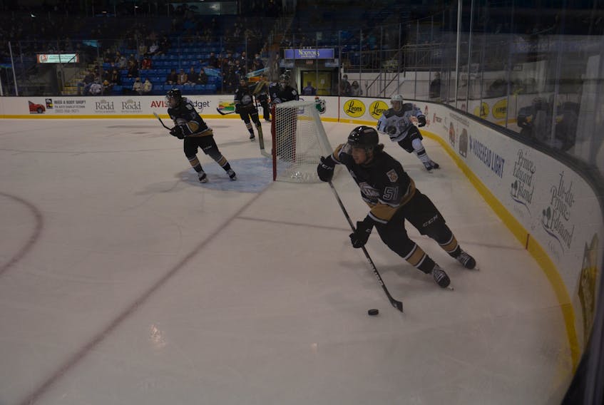 Charlottetown Islanders defenceman and assistant captain Lukas Cormier, 51, carries the puck during a Quebec Major Junior Hockey League game at Eastlink Centre in Charlottetown earlier this season. Cormier has been named to Team Canada’s 25-player roster for the 2022 International Ice Hockey Federation (IIHF) world junior championship, Dec. 26 to Jan. 5, in Edmonton and Red Deer, Alta.