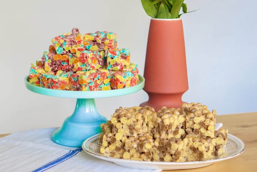 These ooey gooey treats are made with Trix and Reese’s Puffs cereals, offering up one peanut buttery option and one fruity sweet treat. Contributed/Gabby Peyton photo
