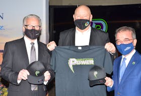 The Charlottetown Power was introduced as the sixth franchise in the Eastern Canadian Basketball League (ECBL) during a media conference at Eastlink Centre in Charlottetown on Dec. 15. From left: John Abbott, chair of the Charlottetown Civic Centre Management Inc. Board; ECBL president Tim Kendrick, and Charlottetown Mayor Philip Brown. The professional league plans to tip-off its inaugural season in mid-March. The Power joins the Summerside Slam as the two P.E.I. teams in the league.