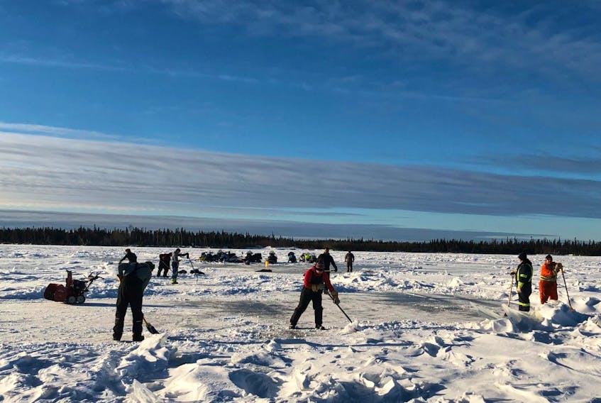 Searchers from Happy Valley-Goose Bay and the Sheshatshiu and Natuashish Search and Rescue teams were out looking on Dec. 12 for what some believe may be a body under the ice on the Churchill River.