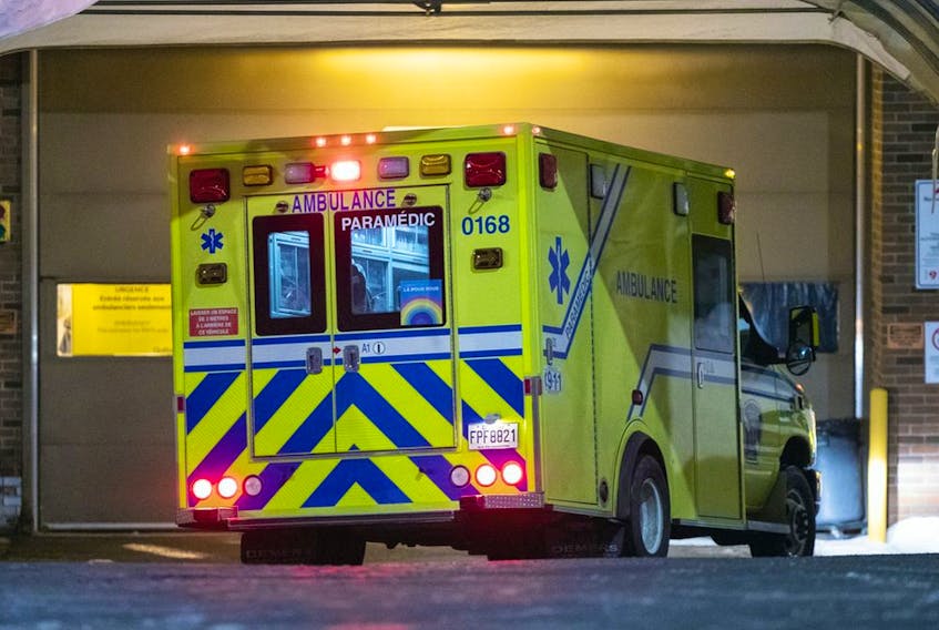 An ambulance pulls into a Quebec emergency department.