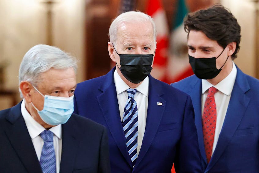 Mexican President Andres Manuel Lopez Obrador, from left, U.S. President Joe Biden and Canadian Prime Minister Justin Trudeau met at the White House in November. Bilateral relations with Canada does not appear to be a priority for Biden since taking office. 