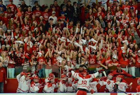 This scene is typical of the Red Cup Showcase high school hockey tournament. The annual event is well supported by the Cape Breton and Riverview High School communities. TJ COLELLO • CAPE BRETON POST FILE