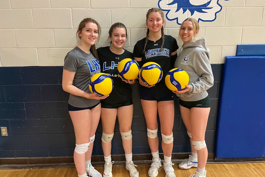 Lockview Dragons seniors, from left, Holly Legere, Catherine Wilkie, Molly White and Lianne Rogers are hoping to continue the team's successful season in the School Sport Nova Scotia Division 1 girls' volleyball championship this weekend at Cobequid Educational Centre. 