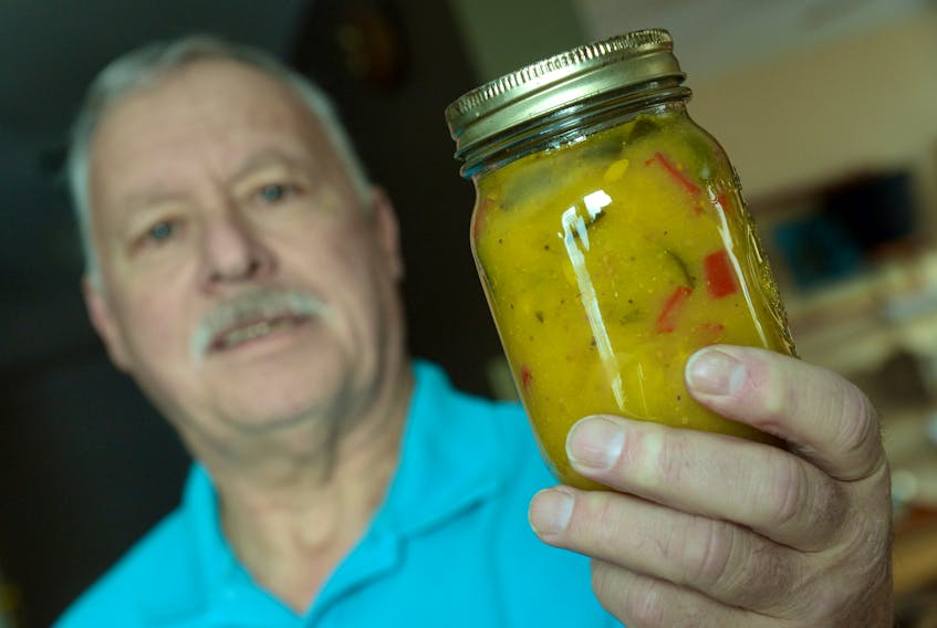 Dave Arnott of Kelligrews makes great use of the veggies he grows on his organic hobby farm in jars of mustard pickles.