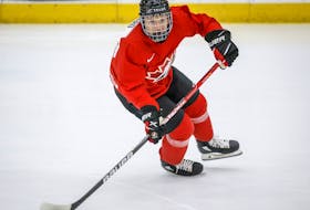 Connor Bedard skates during a practice at the Canadian world junior championships selection camp in Calgary on Dec. 9, 2021.