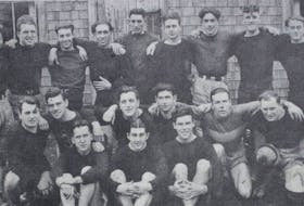 The Royals Intermediate rugby team captured the Cape Breton Island championship in 1934. Front row, from left, Dick Morrison (manager), Jim Lockman, and Chuck McDonald (coach). Middle row, from left, Melvin Andrews, Claddie Smith, Dougie McEachern, John McDougall, John Gillis, and Mattie Smith. Back row, from left, Albert Hancock, Jack McKay, Gus Vickers, Mike Wall, Bill Robertson, Bernie McDougall, Tommy Gordon, and Walter Walsh. PHOTO CONTRIBUTED.