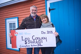 Leo, left, and Lorraine Conway of Conception Harbour are now $568,651 richer after winning Atlantic Lottery’s 2Chance contest online.