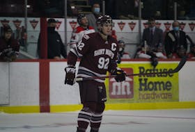 Saint Mary's Huskies captain Mitchell Balmas of Sydney is third in the Atlantic University Sport men's scoring race with 12 goals and 25 points in 18 games at the Christmas break. JASON MALLOY/SALTWIRE NETWORK.