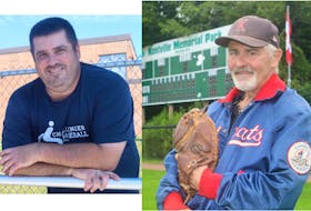 Randy Crouse, left, and Ian Mosher were recently recognized with awards by Baseball Canada.