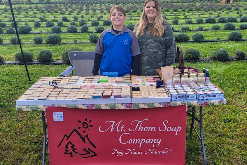 Mt. Thom Soap Company is owned and operated by Nathan Pitman. Pictured are Nathan’s children, Bowman and Savannah, during the Homestead Lavender Walk of Colors and Vendor Market.