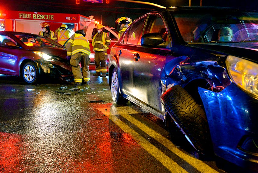 Two people were hospitalized following a two-vehicle crash in Mount Pearl Thursday night. Keith Gosse/The Telegram