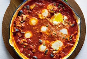 This spicy Italian tomato sauce with eggs and eggplant from Lidia Bastianich’s new cookbook takes just 20 minutes to prepare and 20 minutes to cook. Appetite by Random House photo