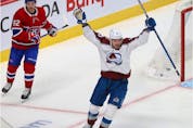 Avalanche's Valeri Nichushkin celebrates his goal in front of Canadiens' Jonathan Drouin during the second period Thursday night at the Bell Centre.
