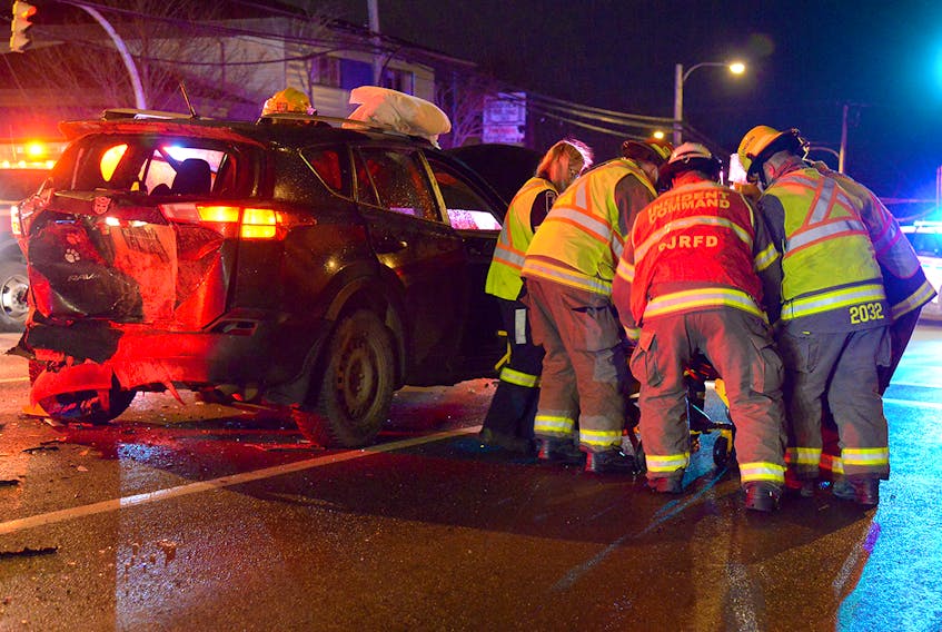 One person was sent to hospital following a three-vehicle collision in St. John's Thursday night. Keith Gosse/The Telegram