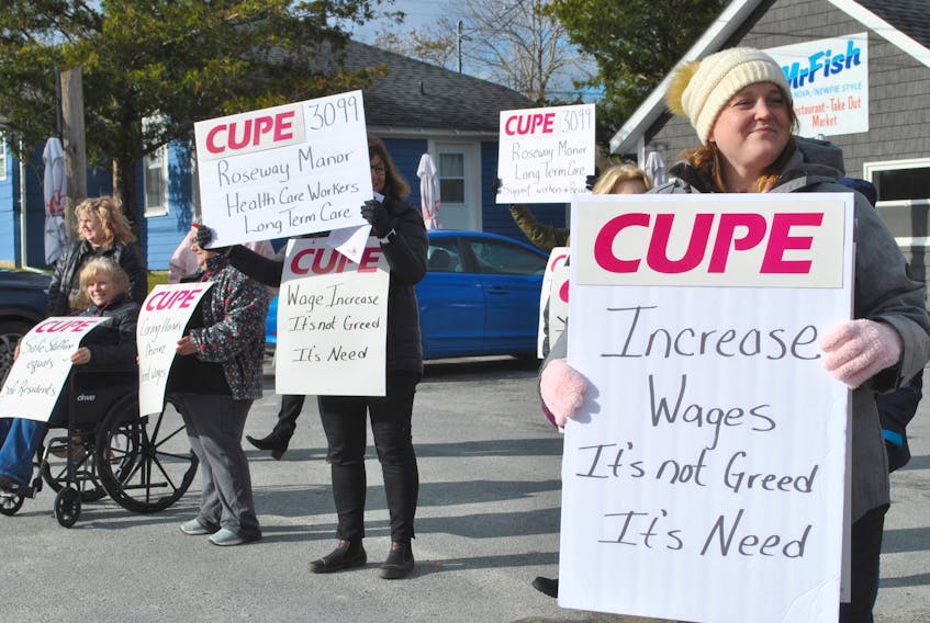 CCA Morgan Fagan (right) was one of the unionized long term care workers from Roseway Manor who participated in the CUPE Day of Action  rally in Shelburne on Nov. 30. KATHY JOHNSON